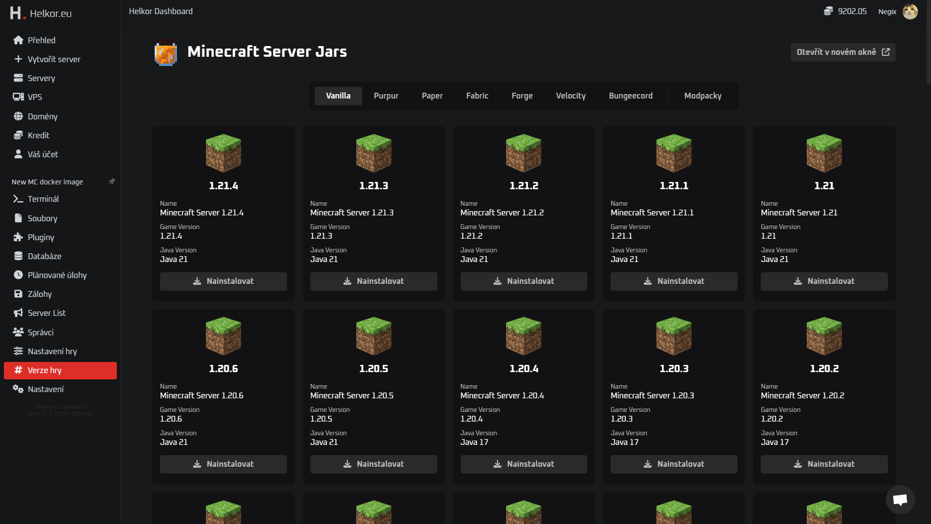 Obrázek projektu Minecraft server jars - Sára Hýžová